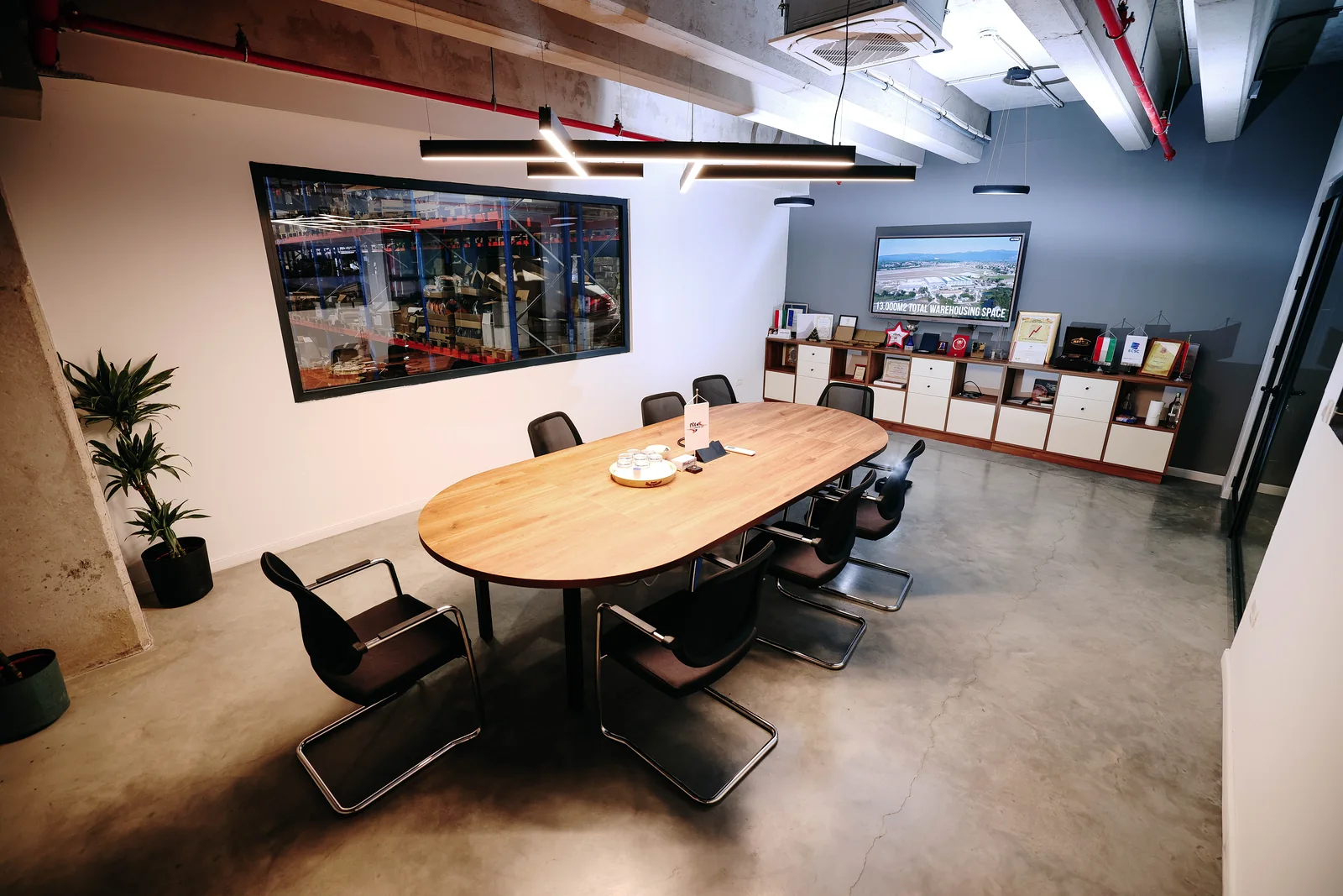 Meeting room overlooking the warehouse